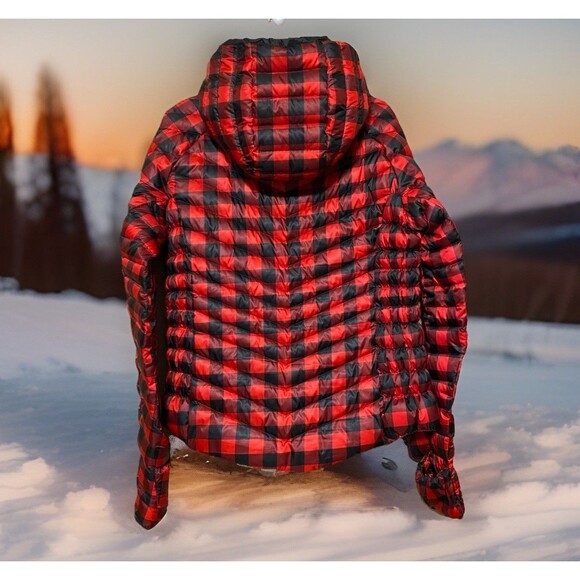 Heim-Made Lumber Jacket Puffer Red Black Plaid Women XL Down Hooded Pullover EUC - Picture 2 of 16